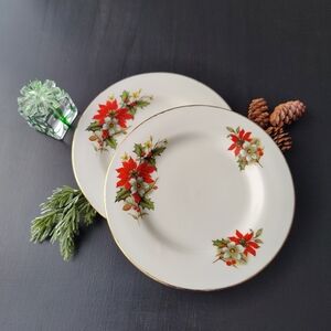 2 | Vintage | Sadler Wellington | 6 1/2" Plates | 🎄🦌🕯️🔔🎅 Poinsettia
